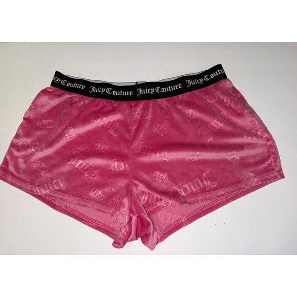 Juicy Couture Women's Pink Velvet Shorts Size Large Elastic Waist - Picture 1 of 9